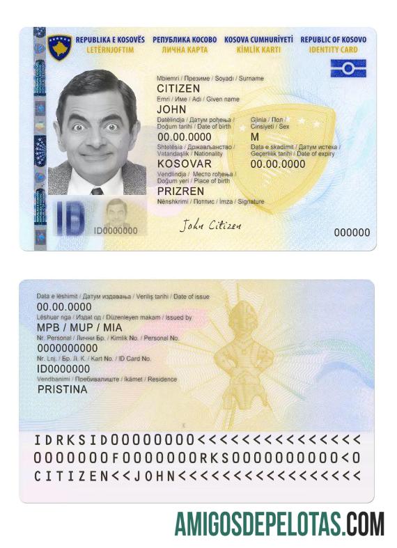 Exemplo de cartão de identificação do Kosovo